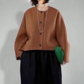 短款 陈小满原创设计秋冬新款 小圆领蝙蝠袖 羊绒羊毛外套女气质上衣