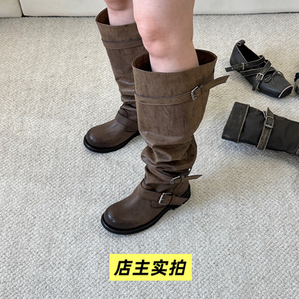 2025秋冬nt3新款复古西部牛仔靴女negativethree靴子过膝堆堆靴女