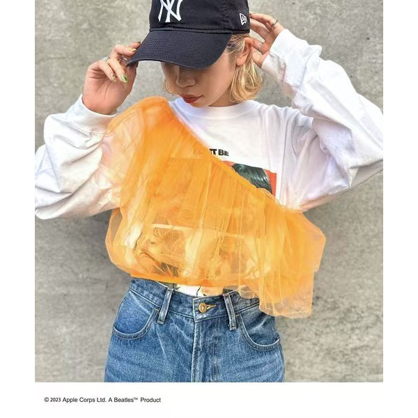 日单春夏季小众设计感网纱拼接吊带女蝙蝠袖荷叶边仙风少女系上衣