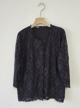 日单春夏季单排扣精致蕾丝刺绣七分袖开衫女黑色显瘦气质显瘦上衣