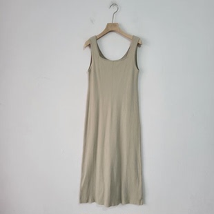 日单极简风针织背心式 休闲长裙显瘦女背心裙 连衣裙女坑条显瘦修身