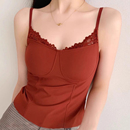 顯瘦保暖打底內(nèi)搭上衣帶胸墊背心 紅色結(jié)婚蕾絲吊帶女純欲性感修身