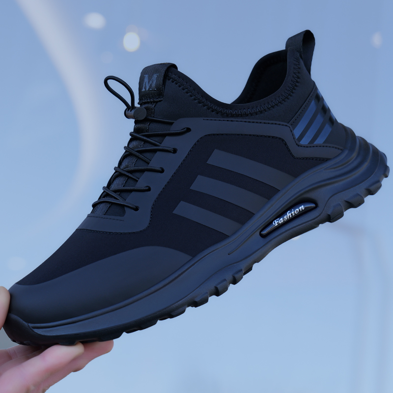 男鞋冬季2025新款男士运动鞋黑色透气防臭布面软底休闲跑步鞋子男