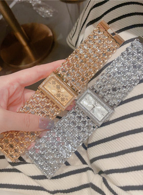 Vintage中古复古大金表镶钻镂空方形石英表古着ins watches A114