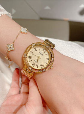 经典手镯表罗马刻度手表女复古金色手表上班族休闲石英表 A240