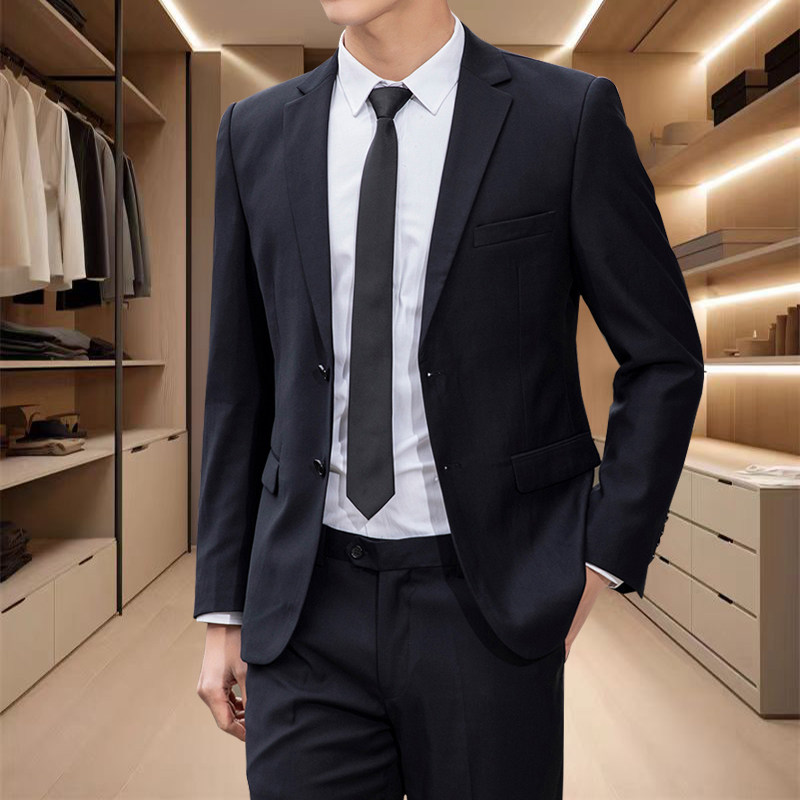 西服套装男士西装外套职业正装上班面试黑色工作服商务修身小西装