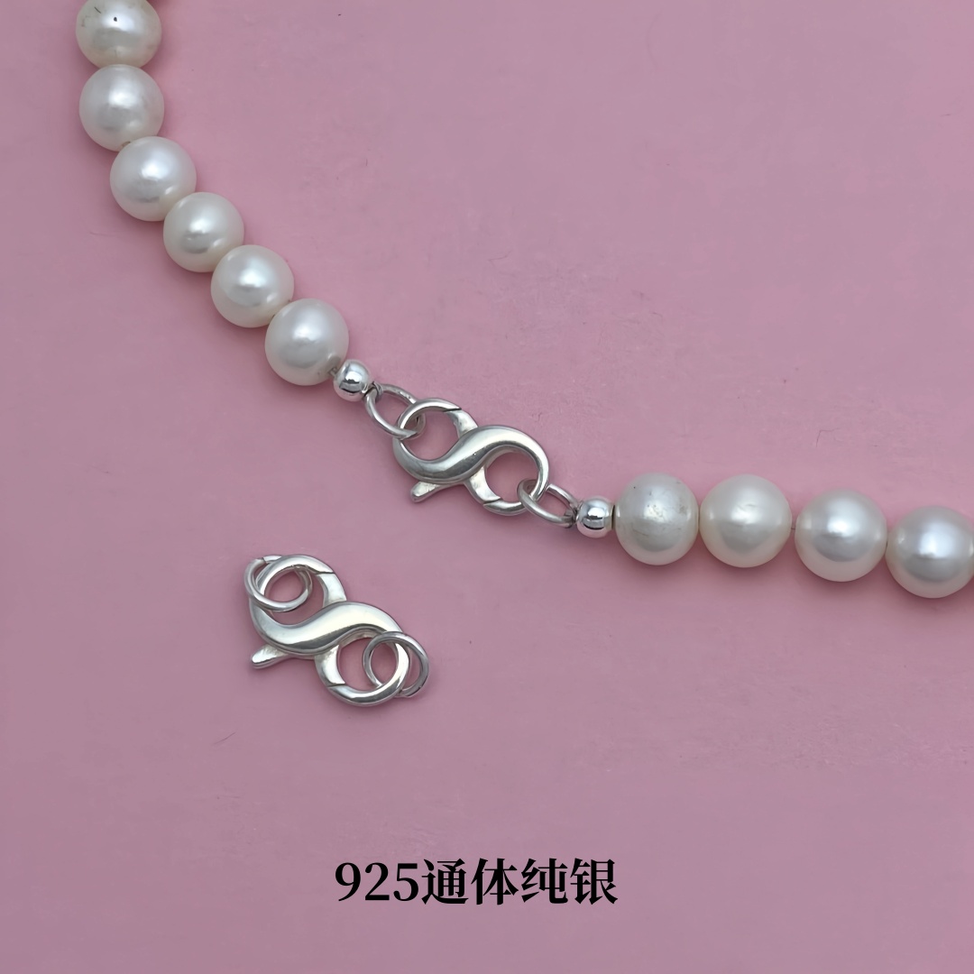 纯银双开8字扣珍珠项链连接扣子