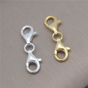 s925纯银双龙虾扣项链延长扣加长缩短加固银手链弹簧扣头结实厚料