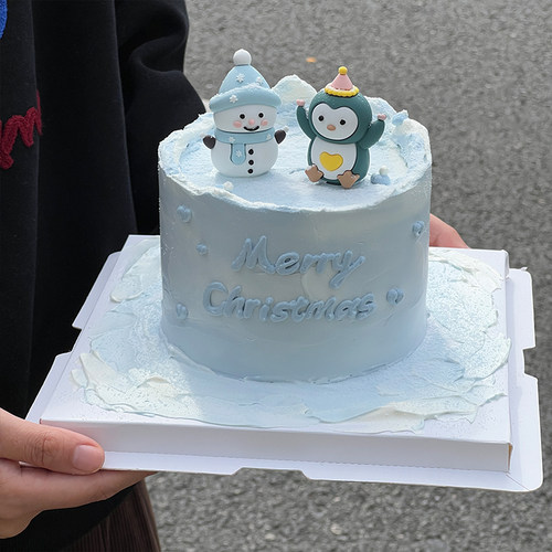 2025圣诞节ins蛋糕装饰立体雪人小企鹅摆件冬日圣诞生日装扮插件