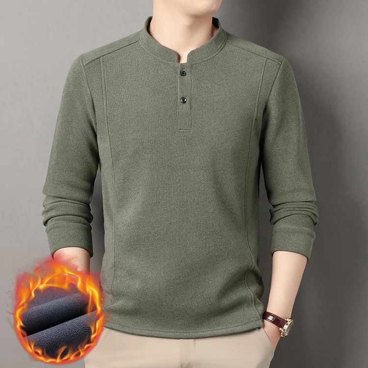 中年秋冬季双面德绒打底衫男士亨利领潮流百搭长袖T恤立领卫衣男