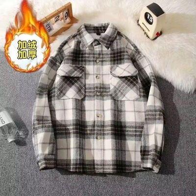 长袖+宽松+格子+加绒+耐磨+衬衫