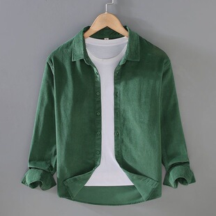 纯色休闲耐脏耐磨开衫 日系复古灯芯绒长袖 春秋季 男款 衬衣外套 衬衫