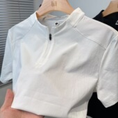 运动羽毛球纯色吸湿速干半拉链透气汗衫 夏季 t恤男士 短袖 男ins 新款