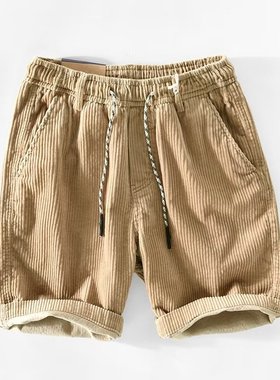 美式重磅工装短裤男夏季ins潮流复古灯芯条绒潮牌男士休闲五分裤