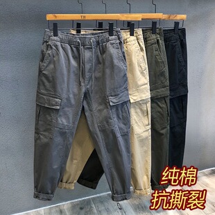 夏天男士工作裤纯棉耐磨耐脏工装宽松防撕裂劳保裤干活工地九分裤