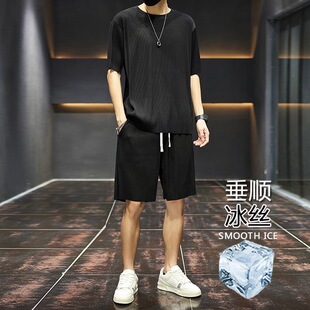 冰丝运动套装男士夏季薄款短裤短袖高级感夏天速干休闲坠感运动服