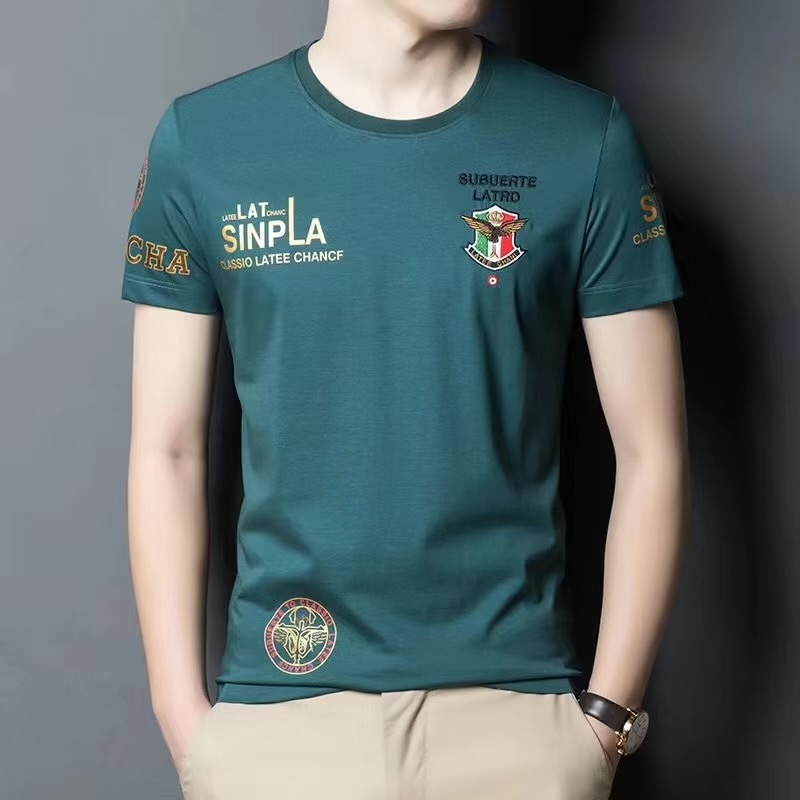 欧洲站2023夏季短袖男冰丝欧货时尚潮牌t恤男轻奢社会人个性潮流