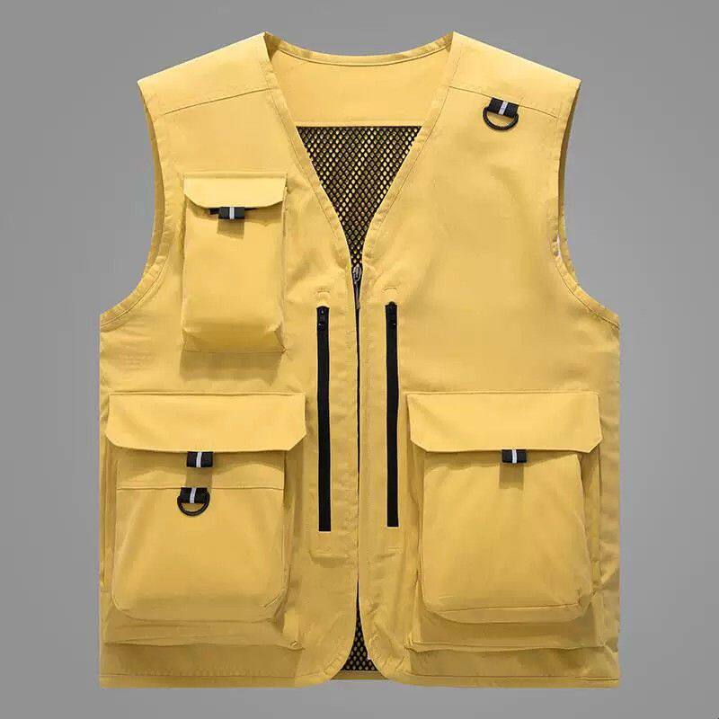 马甲男款多口袋工作服印logo黄色休闲背心坎肩钓鱼摄影马夹