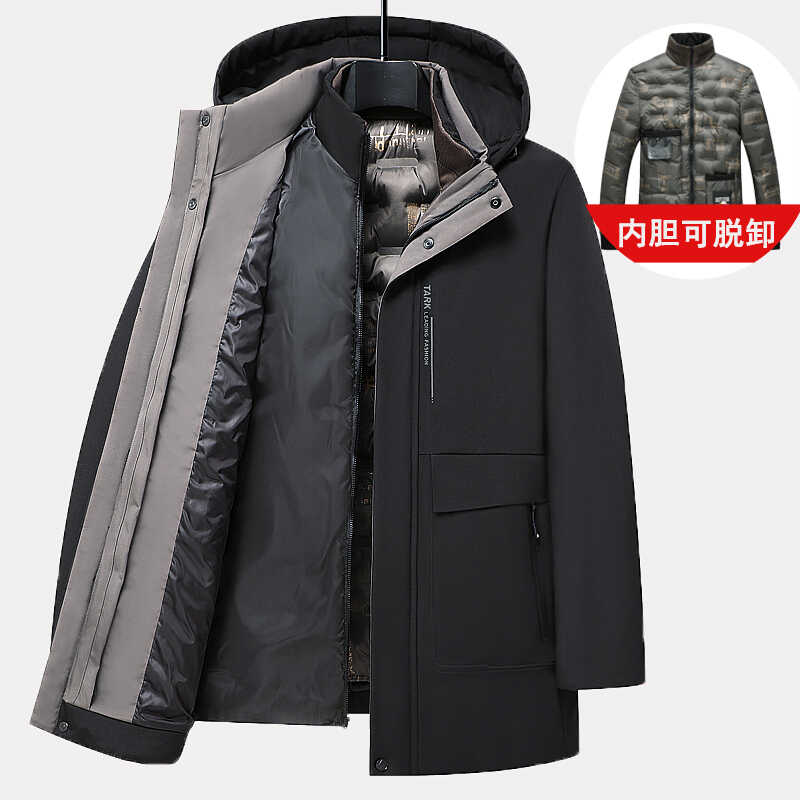 冬季男士外套中老年爸爸装保暖可脱卸内胆棉衣中长款棉衣男士棉袄