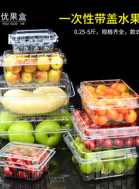 一次性水果包装盒透明带盖一斤装樱桃蓝莓打包盒食品级塑料果切盒