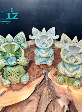 华宁非遗陶瓷瓦猫招财元宝摆件