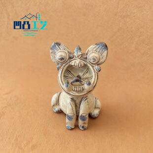 凹凸工艺云南手工文创大理青花陶瓷黑陶瓦猫香插 摆件特色 工艺品
