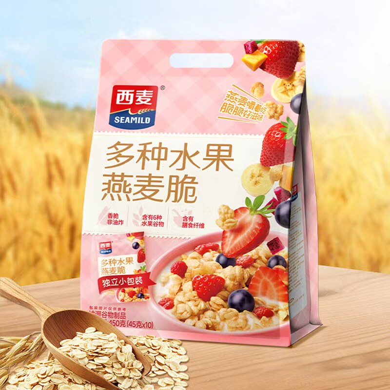 西麦多种水果蓝莓坚果莓果多多燕麦脆450g袋干吃零食冷泡即食营养