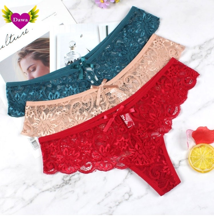 3 Pcs Panties Woman Lace Sexy G-String Briefs Lingerie Thong