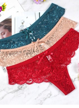3 Pcs Panties Woman Lace Sexy G-String Briefs Lingerie Thong