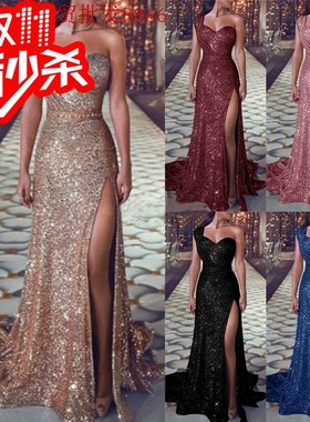 2019 one-shouldered hot women's evening gown in perm烫金礼服