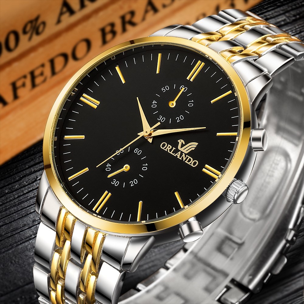 Men watch simple steel belt watch double-eye fake alloy