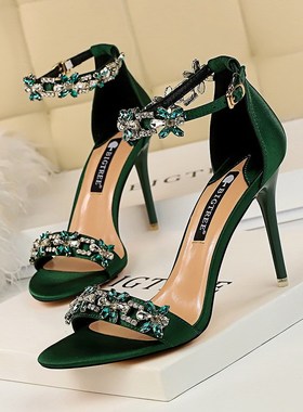 women fashion party sandals high heels shoes一字带高跟凉鞋女