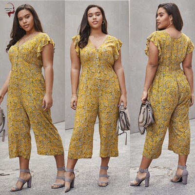 fat women Jumpsuit Floral Party Romper Summer Overalls 大码