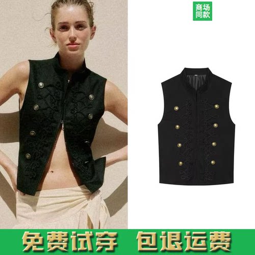 ZA家2026夏季新品女装 无袖立领绳结扣饰修身背心 2843709 800