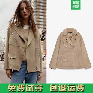 宽松版 秋季 欧美风时尚 女装 绒面效果翻领机车夹克外套3046284 新品