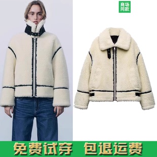 加绒夹克外套3548247 抓绒皮毛一体羊羔毛机车款 2024 秋冬女装