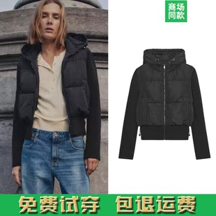 秋季新款女装短款收腰黑色拉链修身连帽棉服外套 8073224 800