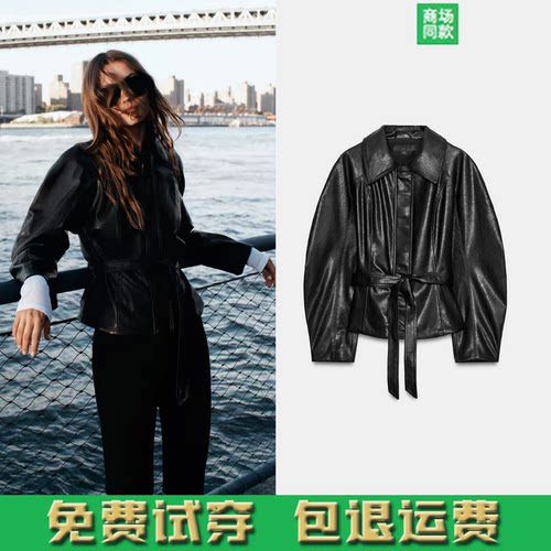黑色仿皮宽松夹克外套