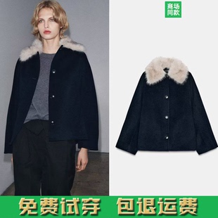 7522241 秋季 可拆卸人造皮草效果毛领毛呢夹克外套 女装 075 新品