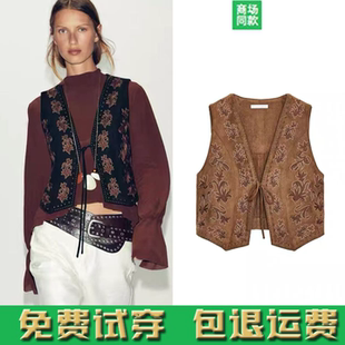 欧美风气质串珠刺绣绒面质感效果背心马夹 女装 4344621 新品 秋季