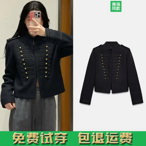 ZA家2026秋季新品 女装 长袖立领短款拿破仑夹克外套 6318337 401