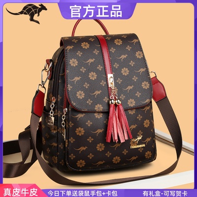 袋鼠旅游女包双肩包真皮包大容量