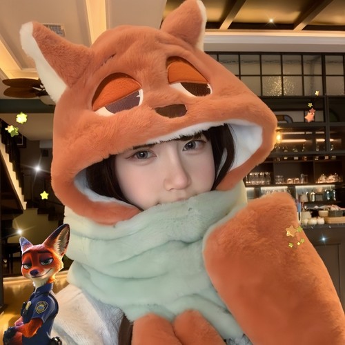 疯狂动物城二联名尼克狐帽子围巾手套一体三件套朱迪兔子警官周边