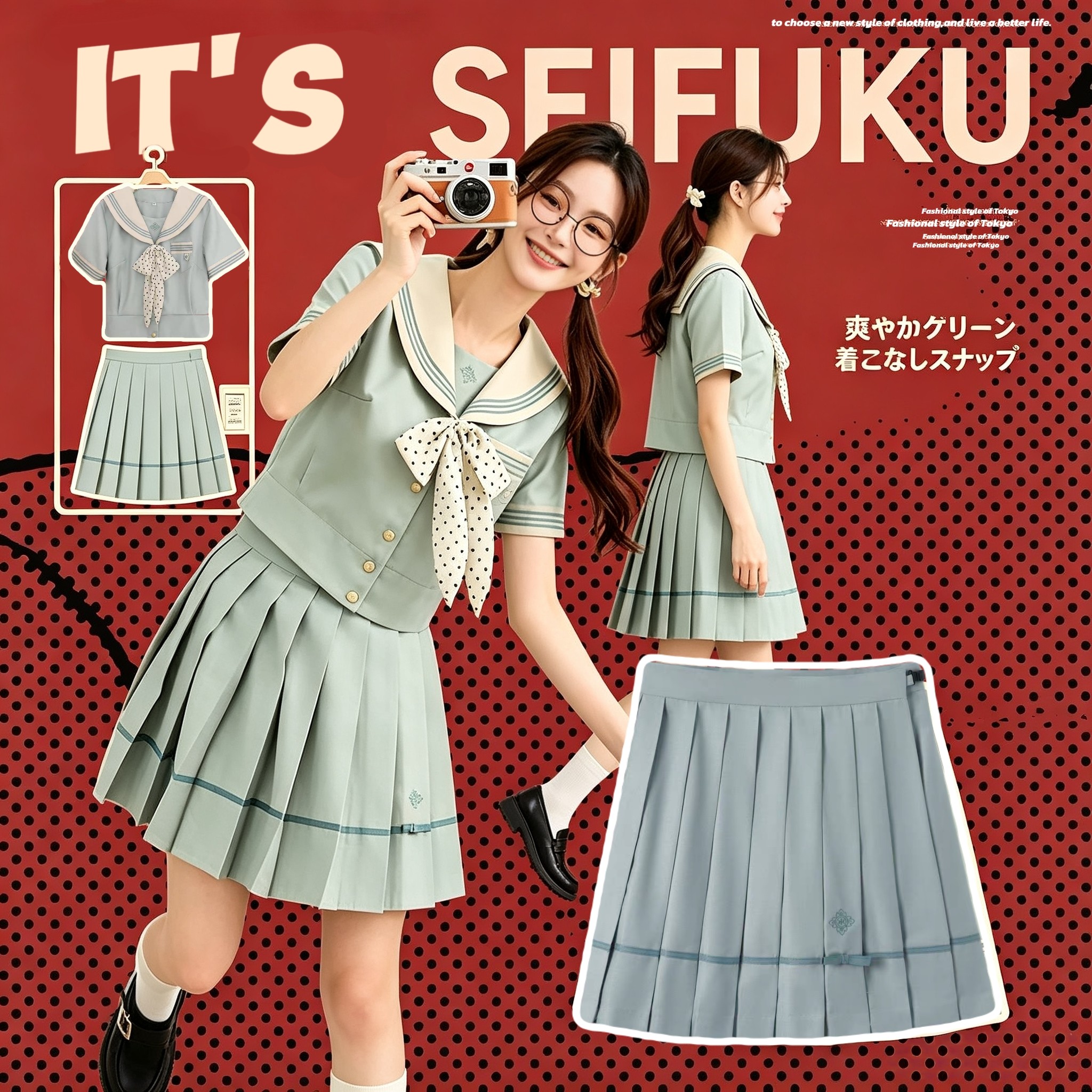 jk制服套装衬衫袜子原创裙子格裙领结水手服堆堆袜外套学院风女童图片