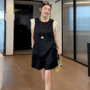 微胖mm显瘦搭配一整套装 大码 两件套夏季 女装 双层蕾丝拼接上衣短裤