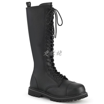 美国代购Pleaser/Demonia3cm亚光短靴侧拉链系带春秋休闲厚底男靴