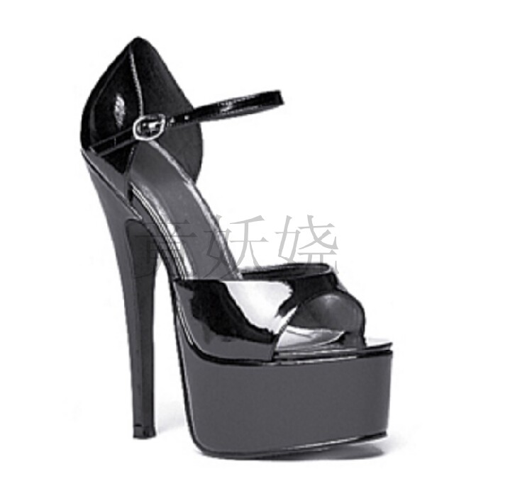 美国Ellie Shoes 16.51cm黑色防水台高跟凉鞋脚踝系带露趾凉鞋