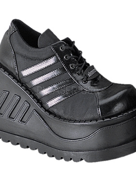 【现货】美国Demonia12cm黑色条纹厚底增高松糕鞋系带圆头休闲鞋