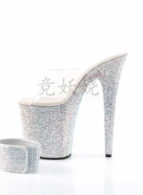 美国Pleaser 20.3cm彩钻镶嵌底部恨天高钢管舞凉鞋防水台高跟鞋
