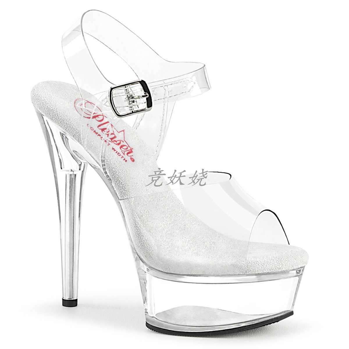 2cm透明色高跟防水台系带凉鞋舒适鱼嘴凉鞋女